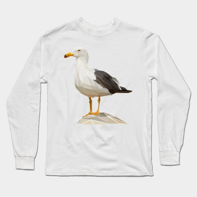 Seagull Bird Lowpoly Art Long Sleeve T-Shirt by faagrafica